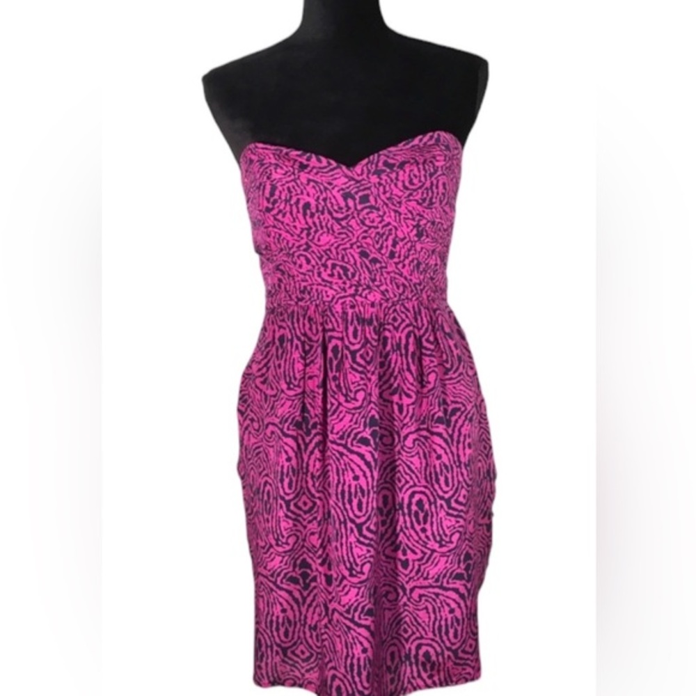 Anthropologie Vintage Shoshanna Shirred Strapless Prom 80s Dress EUC Size - XS